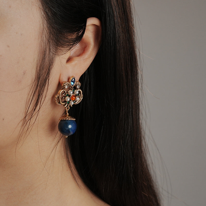 Retro Iris Flower Dangle Drop Earrings