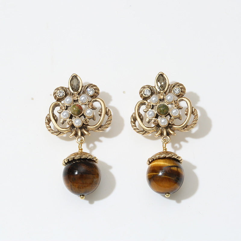 Retro Iris Flower Dangle Drop Earrings