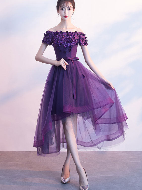 Off Shoulder Tulle Short Dress with High Low Hem