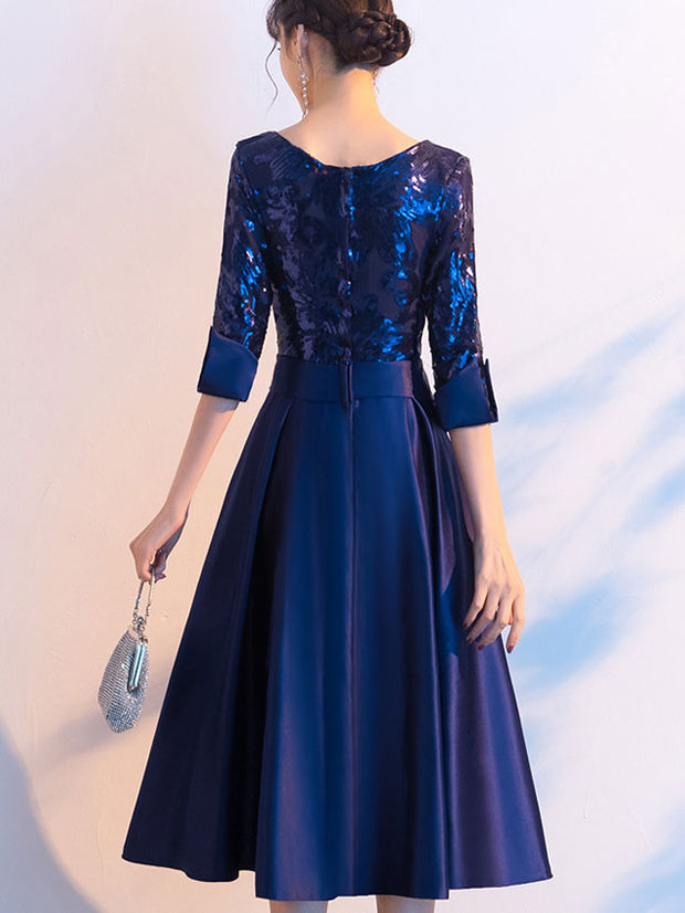 Sequined Blue Mothers Midi A-Line Party Dress