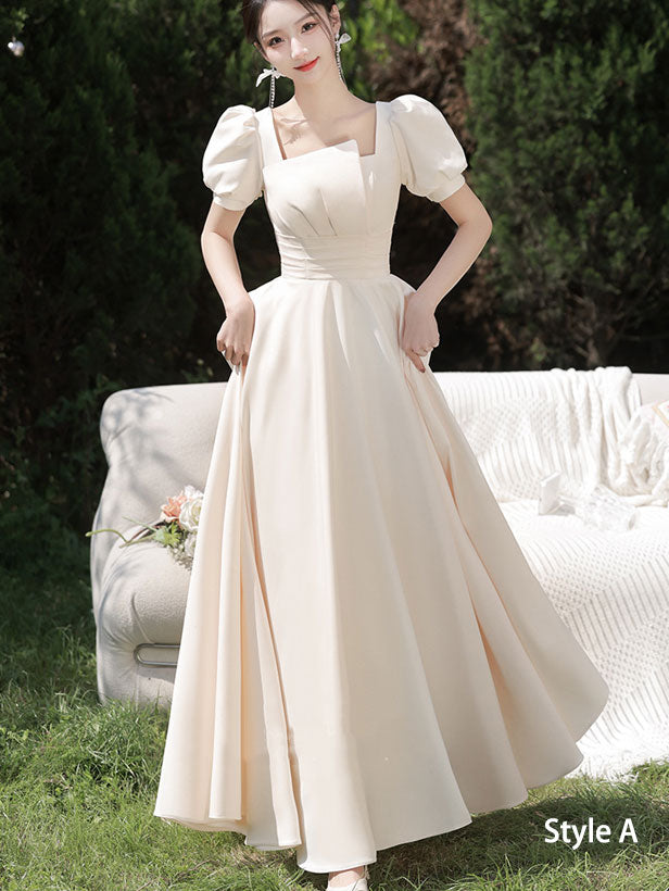 Beige Bridesmaids Fit & Flare A-Line Maxi Wedding Party Dress