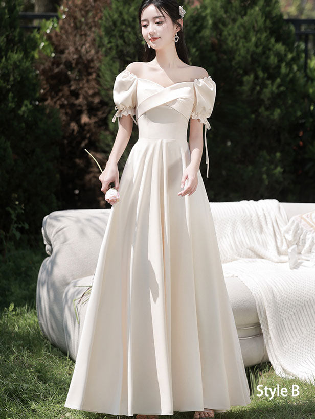 Beige Bridesmaids Fit & Flare A-Line Maxi Wedding Party Dress