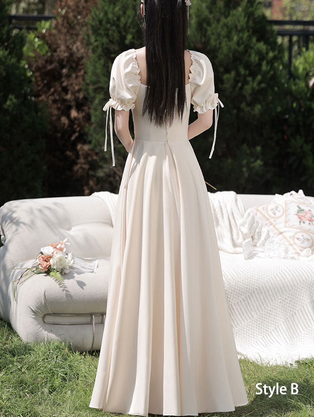 Beige Bridesmaids Fit & Flare A-Line Maxi Wedding Party Dress