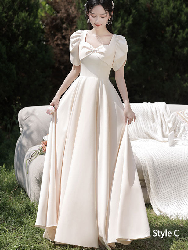 Beige Bridesmaids Fit & Flare A-Line Maxi Wedding Party Dress