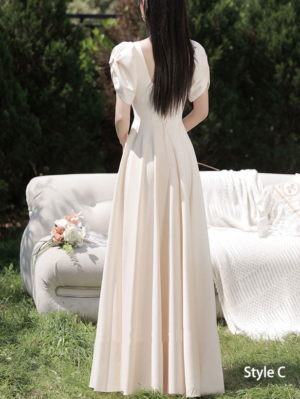 Beige Bridesmaids Fit & Flare A-Line Maxi Wedding Party Dress