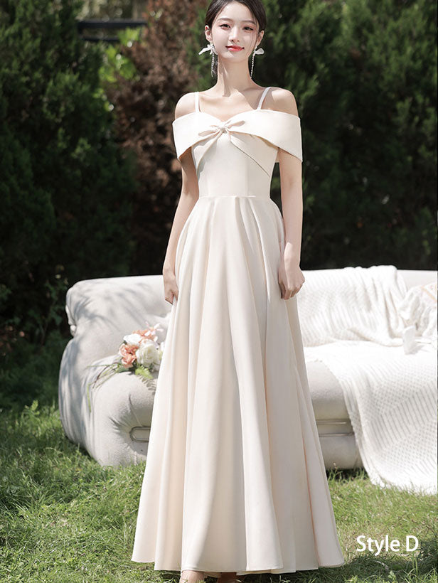Beige Bridesmaids Fit & Flare A-Line Maxi Wedding Party Dress
