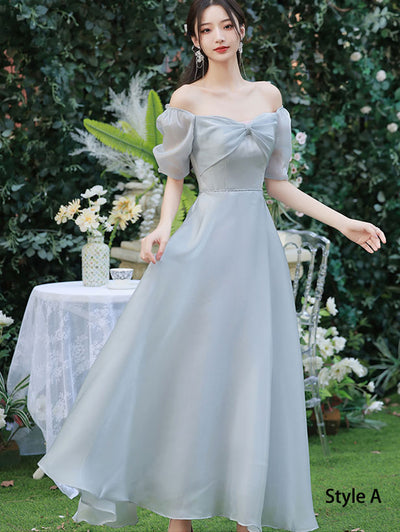 Gray Bridesmaids Fit & Flare A-Line Maxi Wedding Party Dress