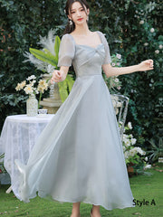Gray Bridesmaids Fit & Flare A-Line Maxi Wedding Party Dress