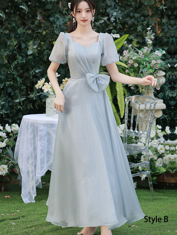 Gray Bridesmaids Fit & Flare A-Line Maxi Wedding Party Dress