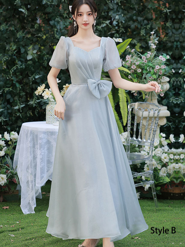 Gray Bridesmaids Fit & Flare A-Line Maxi Wedding Party Dress