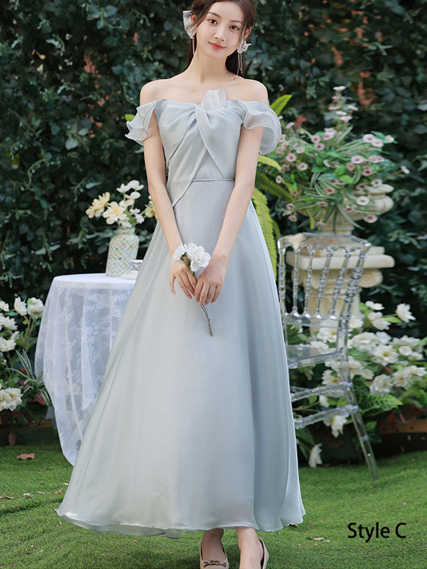 Gray Bridesmaids Fit & Flare A-Line Maxi Wedding Party Dress