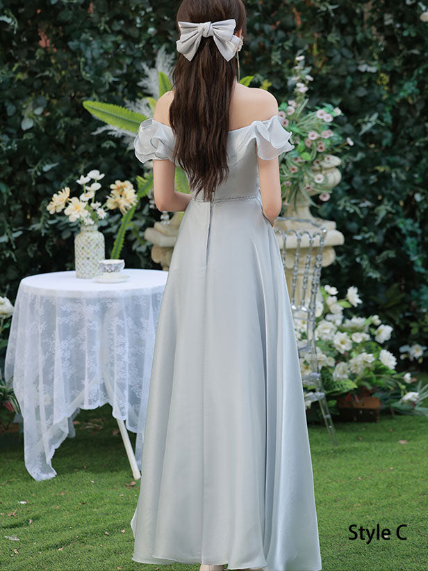 Gray Bridesmaids Fit & Flare A-Line Maxi Wedding Party Dress
