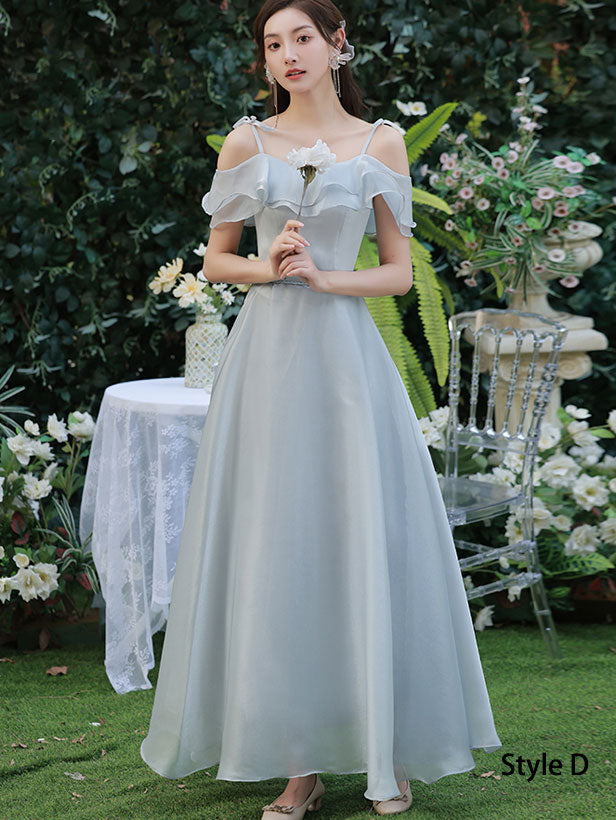 Gray Bridesmaids Fit & Flare A-Line Maxi Wedding Party Dress