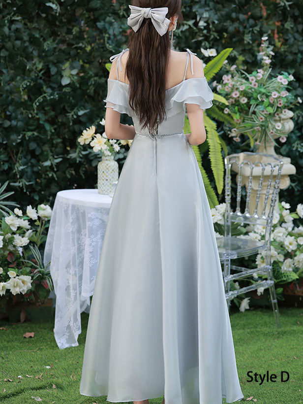 Gray Bridesmaids Fit & Flare A-Line Maxi Wedding Party Dress