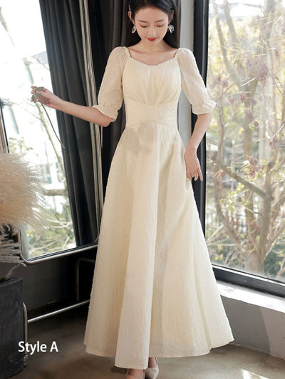 Champagne A-Line Bridesmaids Maxi Wedding Party Dress