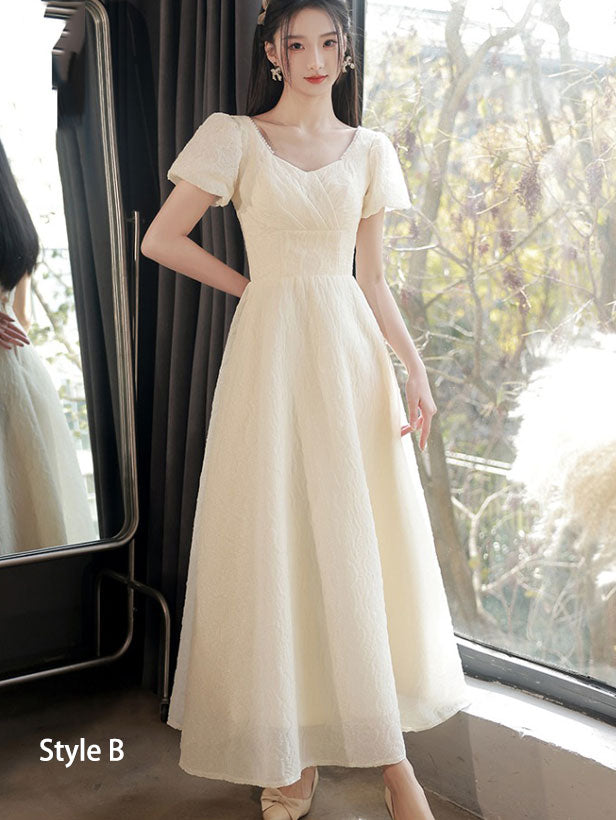 Champagne A-Line Bridesmaids Maxi Wedding Party Dress
