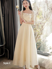 Champagne A-Line Bridesmaids Maxi Wedding Party Dress