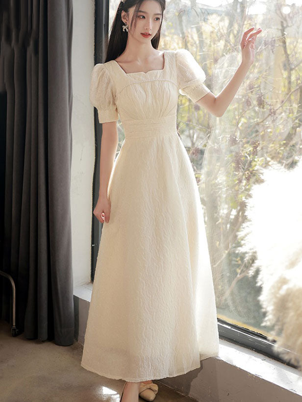 Champagne A-Line Bridesmaids Maxi Wedding Party Dress