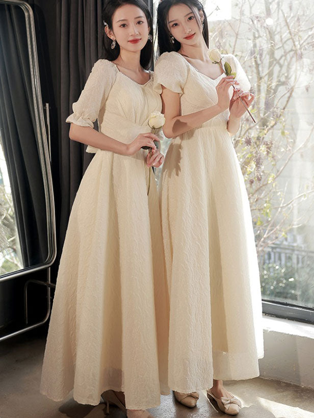 Champagne A-Line Bridesmaids Maxi Wedding Party Dress
