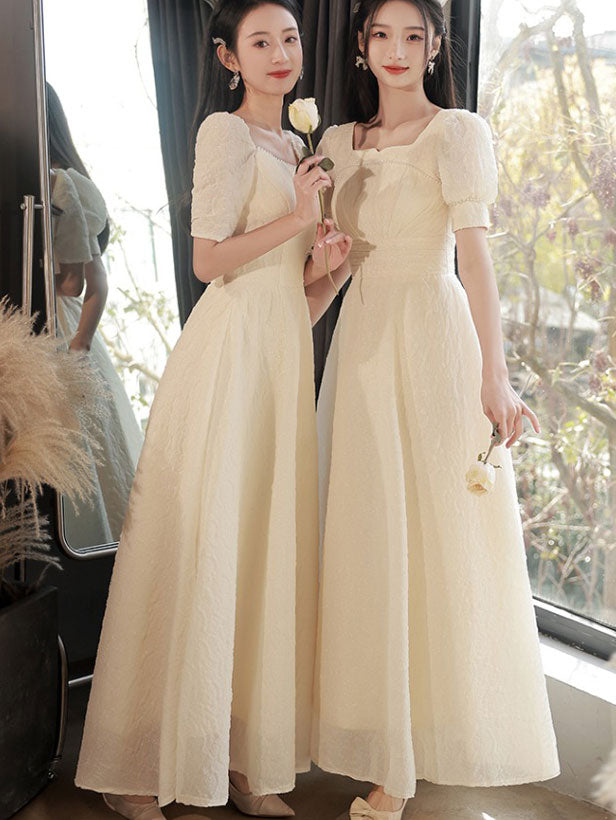 Champagne A-Line Bridesmaids Maxi Wedding Party Dress