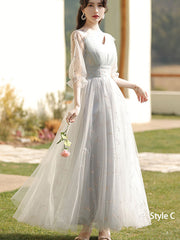 Gray Bridesmaids  A-Line Shimmery Tulle Wedding Party Dress