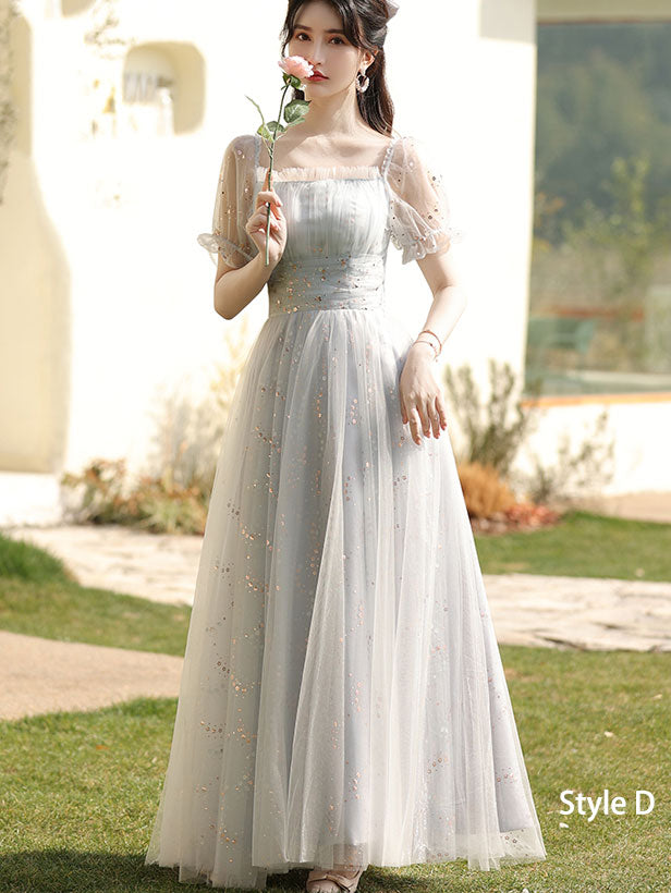 Gray Bridesmaids  A-Line Shimmery Tulle Wedding Party Dress