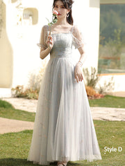 Gray Bridesmaids  A-Line Shimmery Tulle Wedding Party Dress