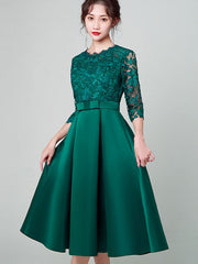 Forest Green Lace Midi Fit & Flare Party Dress
