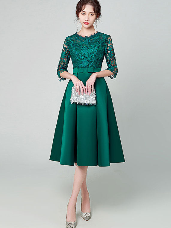 Forest Green Lace Midi Fit & Flare Party Dress