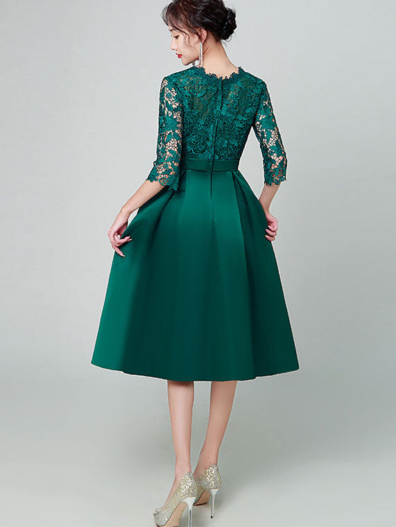 Forest Green Lace Midi Fit & Flare Party Dress