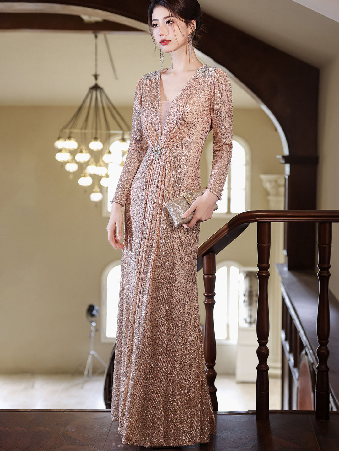 Custom Made Allover Sequins A-Line Prom Wedding Guest Dress