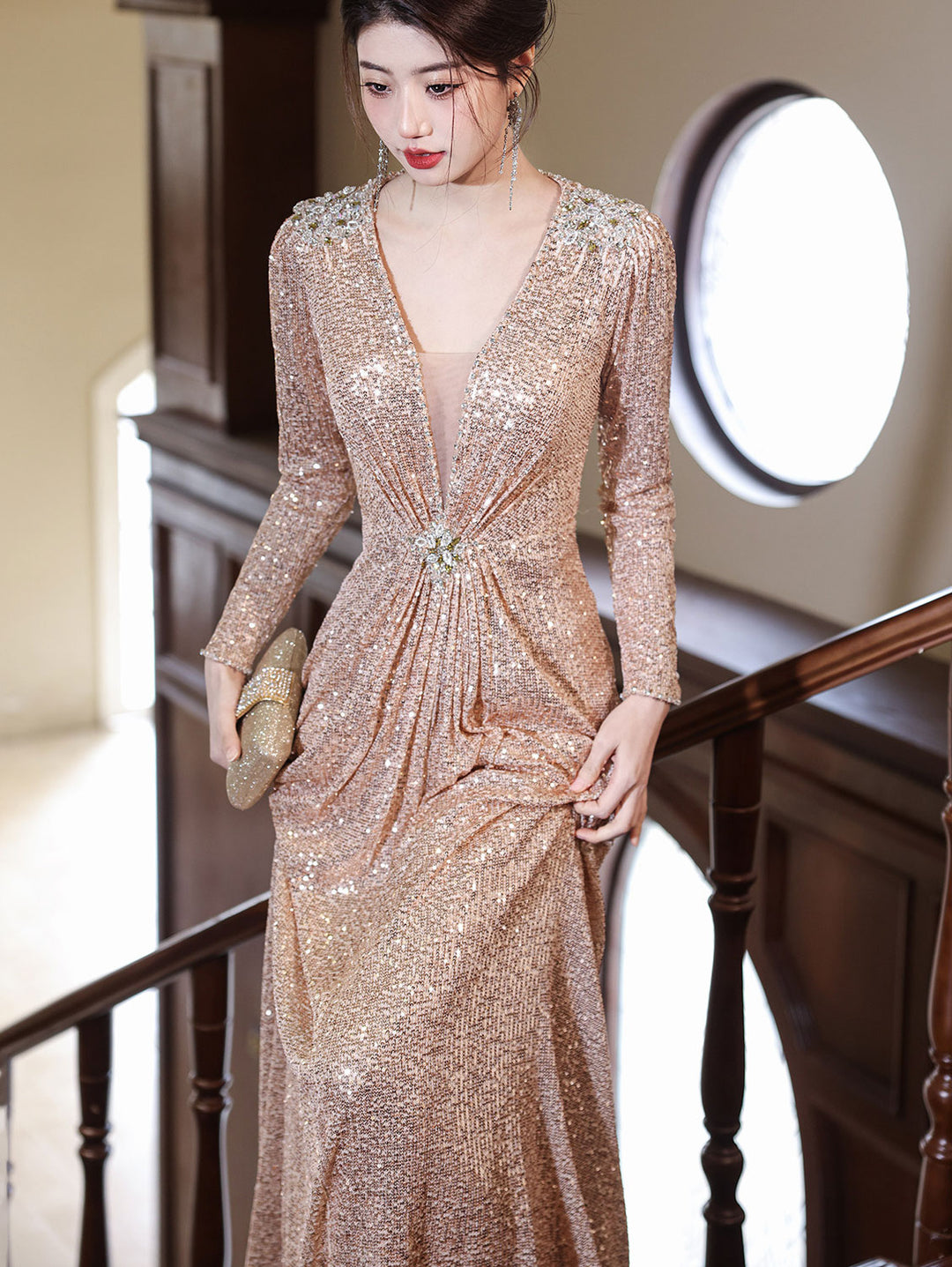 Custom Made Allover Sequins A-Line Prom Wedding Guest Dress