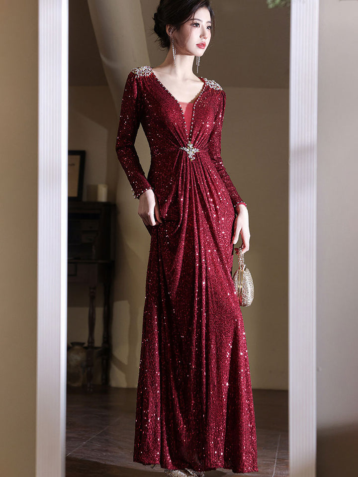 Custom Made Allover Sequins A-Line Prom Wedding Guest Dress