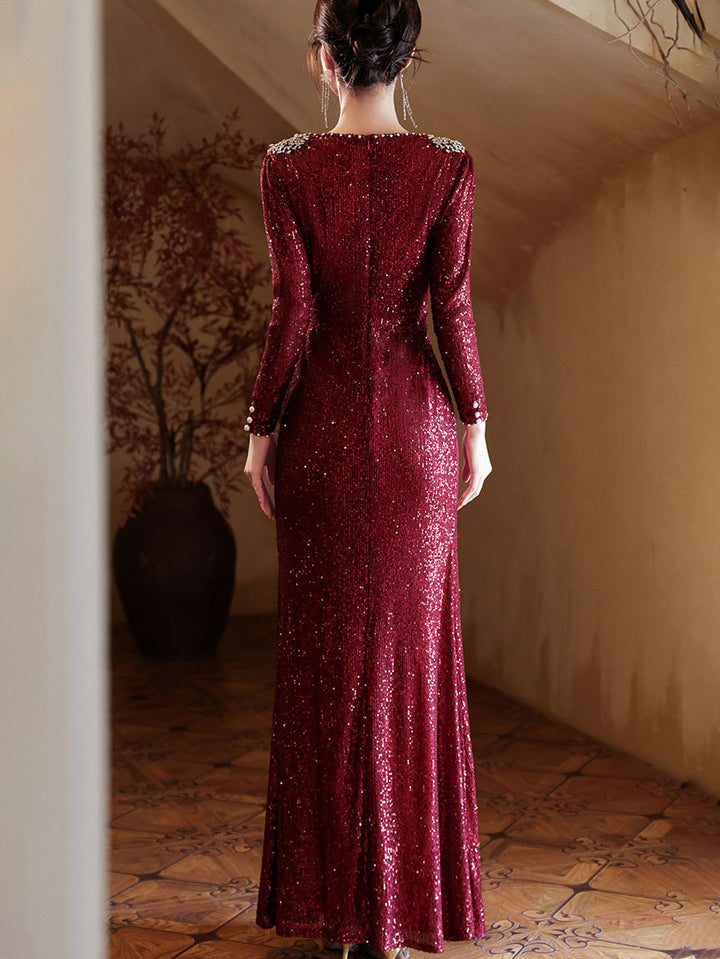 Custom Made Allover Sequins A-Line Prom Wedding Guest Dress