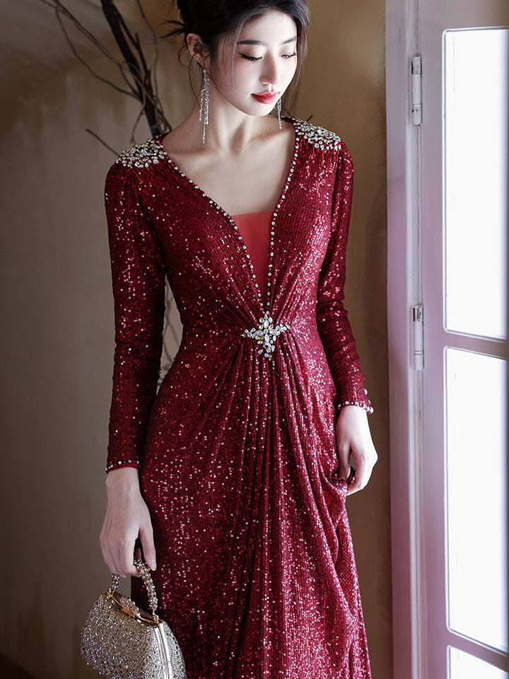 Custom Made Allover Sequins A-Line Prom Wedding Guest Dress