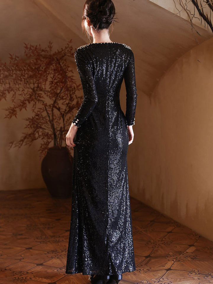 Custom Made Allover Sequins A-Line Prom Wedding Guest Dress