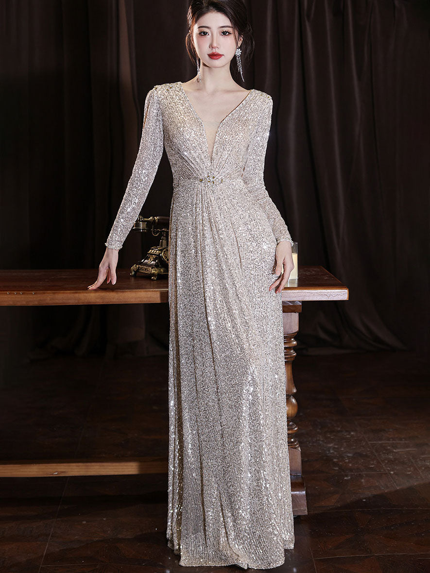 Custom Made Allover Sequins A-Line Prom Wedding Guest Dress