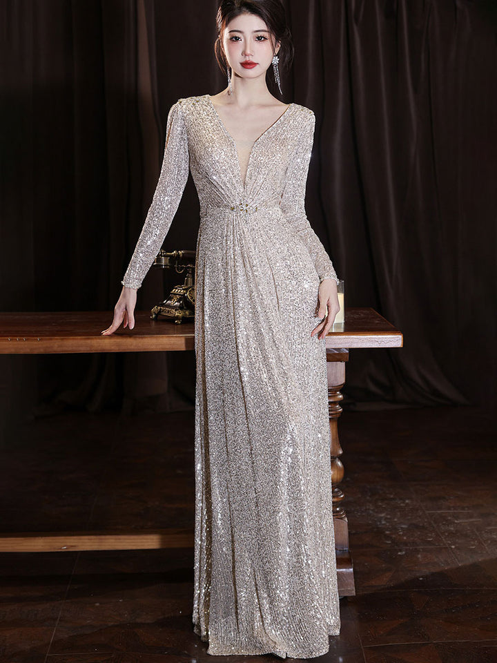 Custom Made Allover Sequins A-Line Prom Wedding Guest Dress