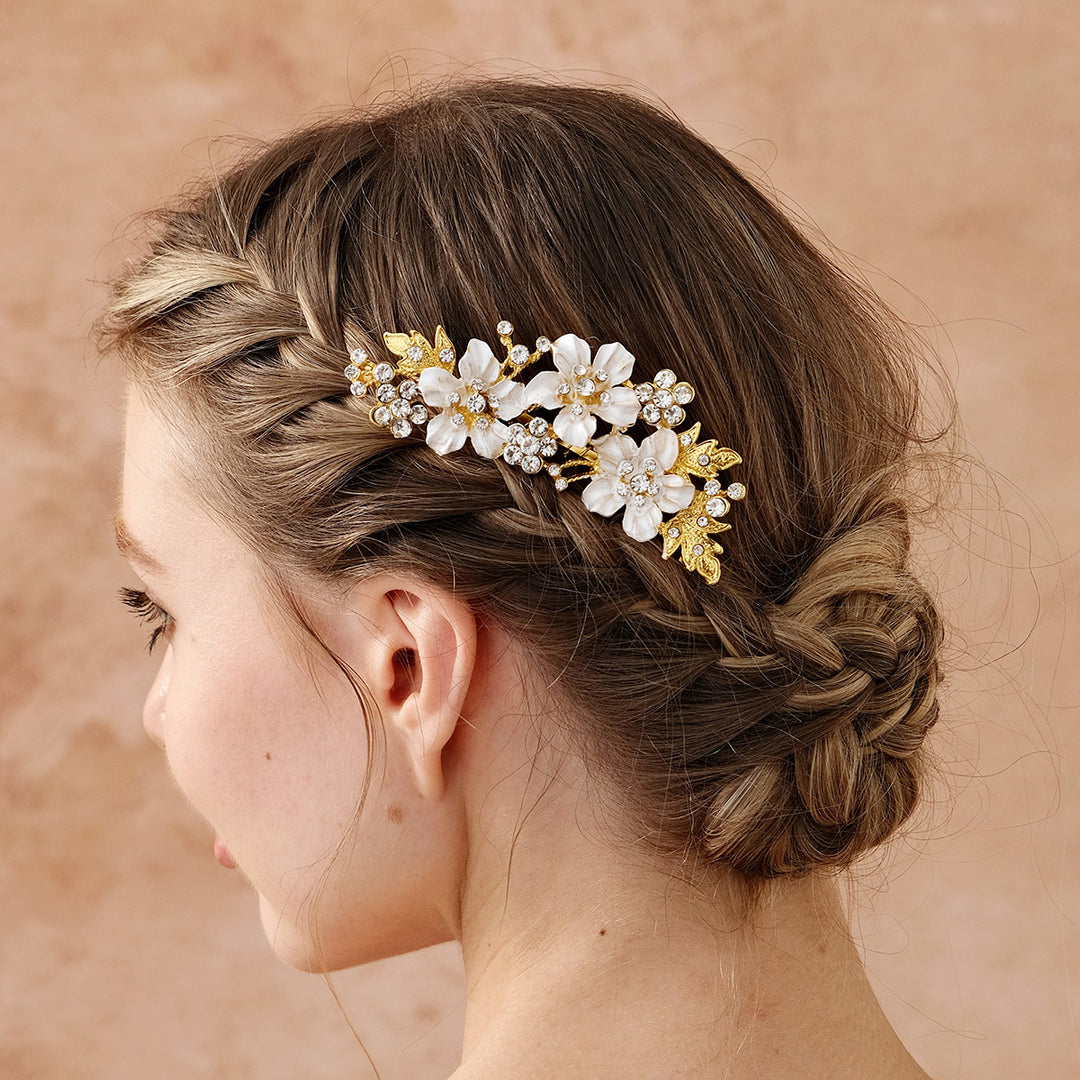Baroque Flower Leaf Bride Wedding Hair Comb