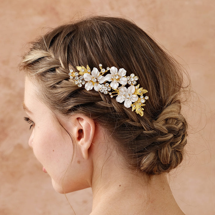 Baroque Flower Leaf Bride Wedding Hair Comb
