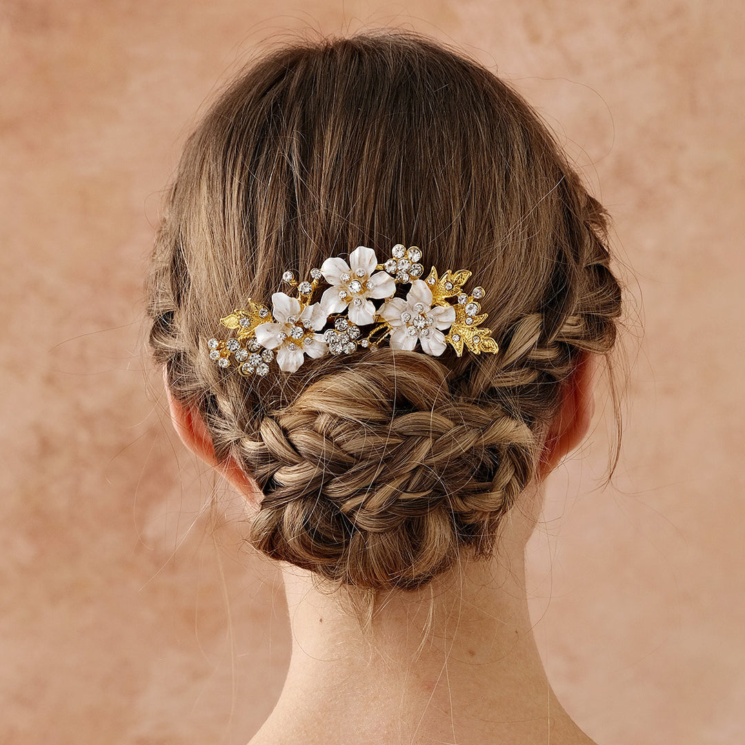 Baroque Flower Leaf Bride Wedding Hair Comb
