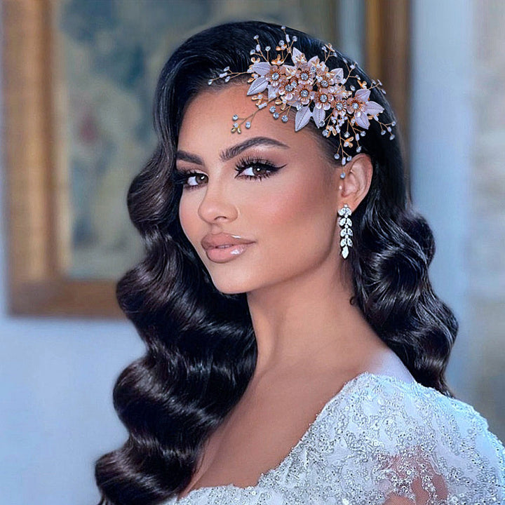 Rhinestone Pink Flower Bridal Wedding Hair Comb