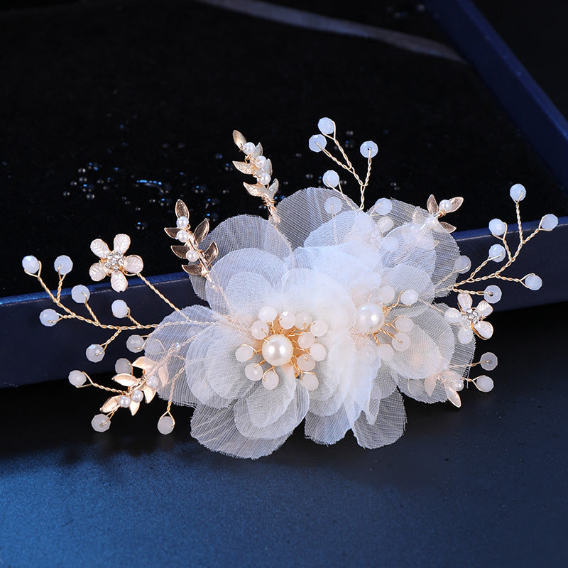 Rhinestone Fabric Flower Wedding Bridal Hair Comb