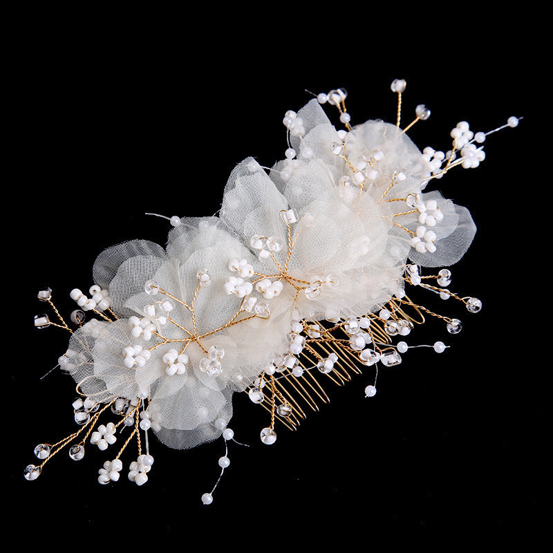 Rhinestone Fabric Flower Wedding Bridal Hair Comb