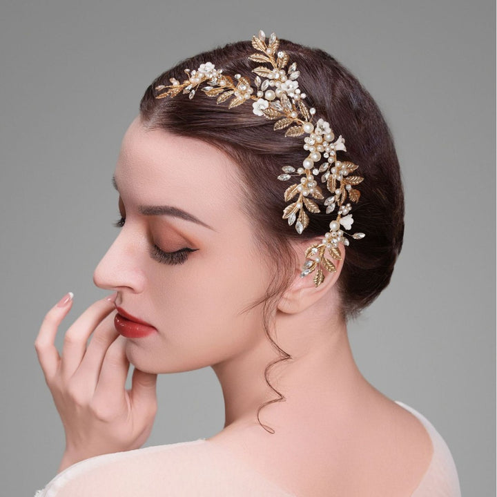 Rhinestone Pearls Flower Bridal Wedding Hair Vine Clip