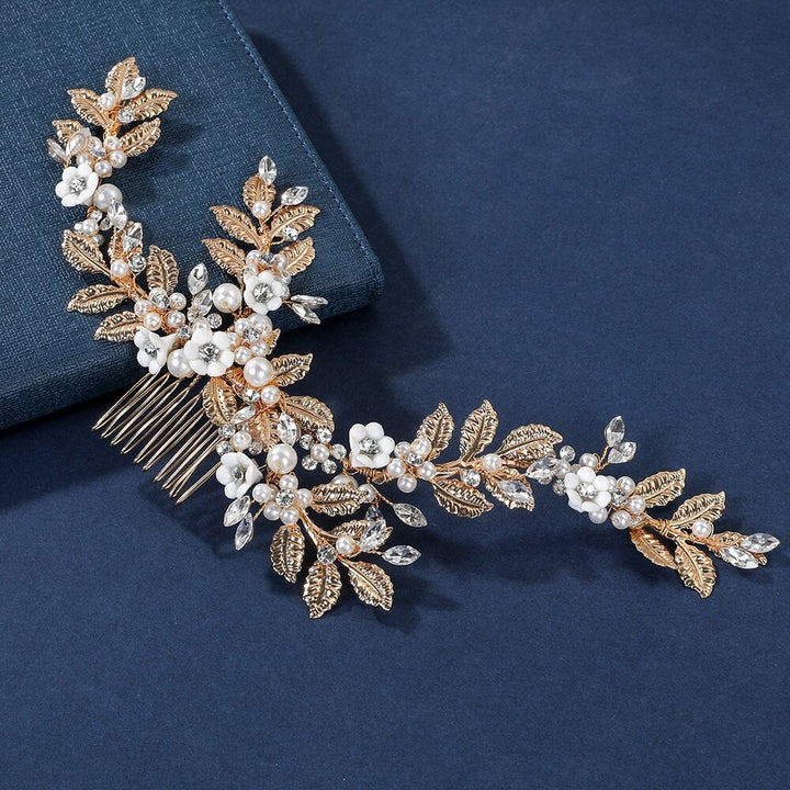 Rhinestone Pearls Flower Bridal Wedding Hair Vine Clip