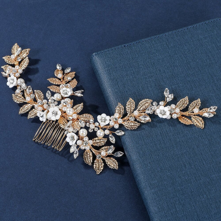 Rhinestone Pearls Flower Bridal Wedding Hair Vine Clip