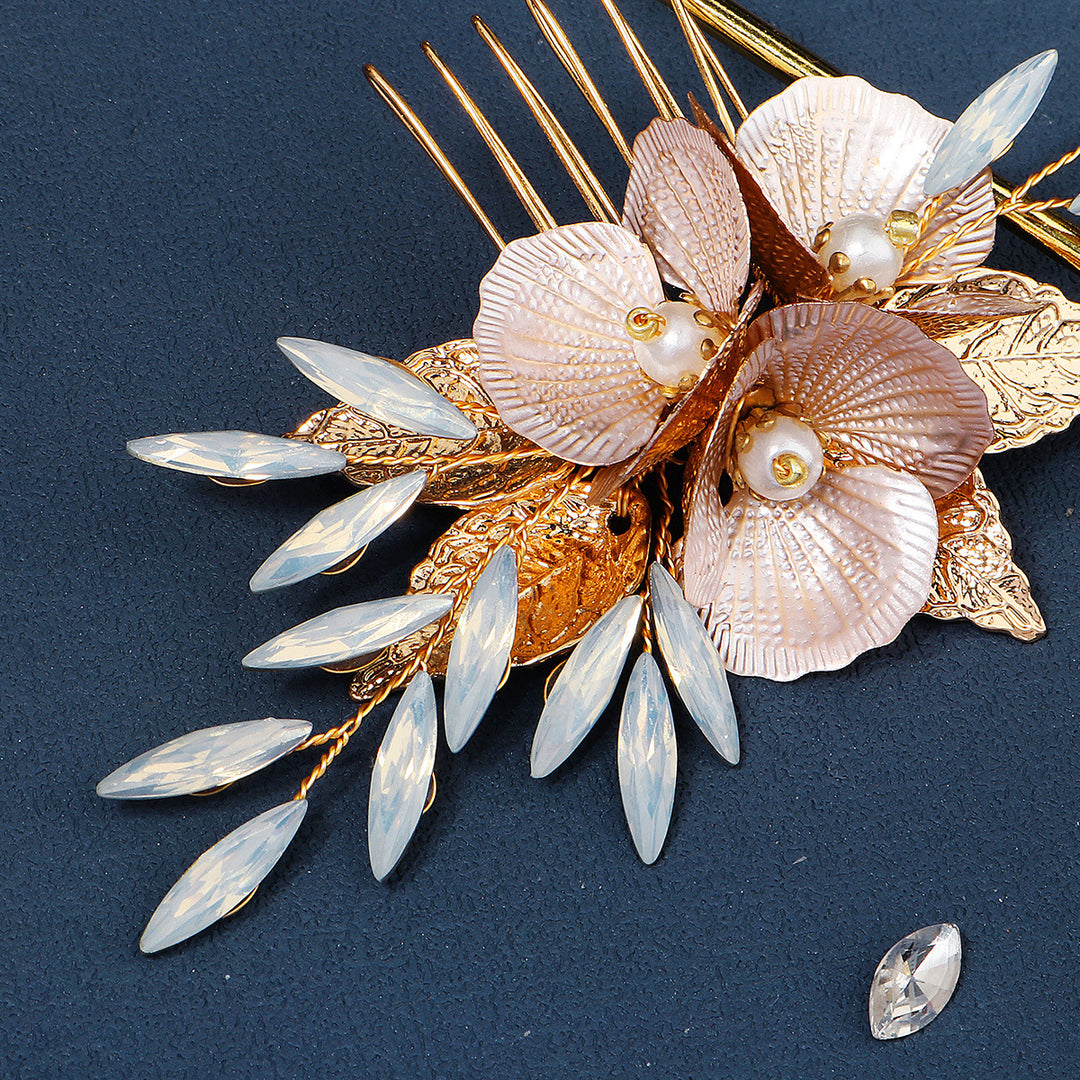 2 Pieces Rhinestone Alloy Flower Wedding Hair Combs Clip