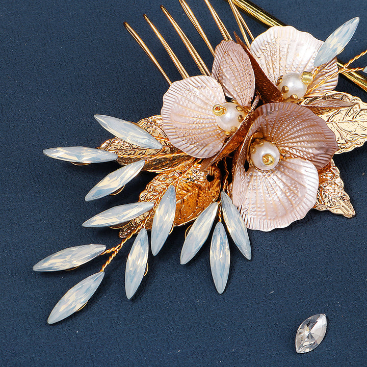 2 Pieces Rhinestone Alloy Flower Wedding Hair Combs Clip