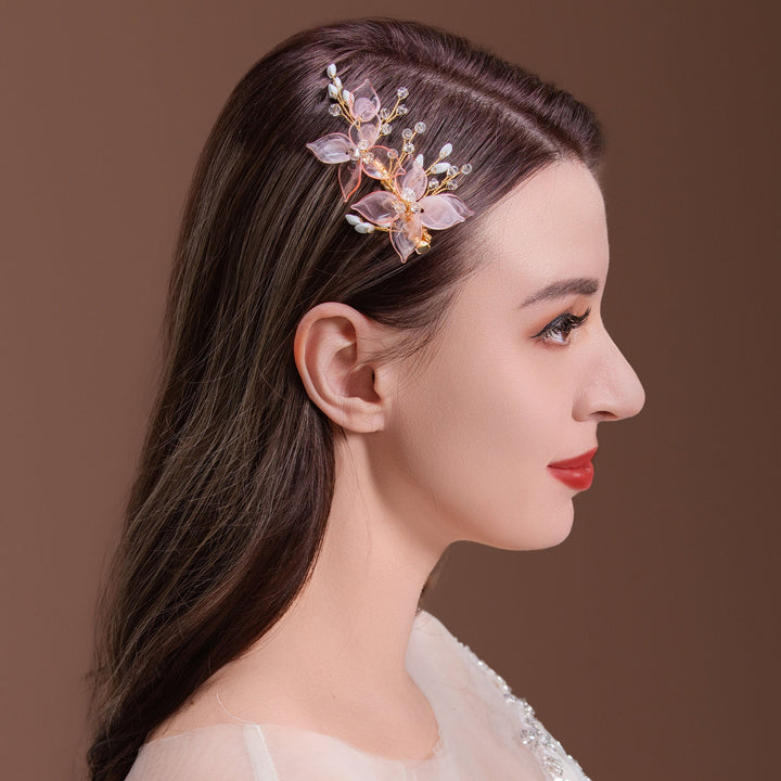 2 Pieces Pink Acrylic Flower Rhinestone Wedding Hair Combs
